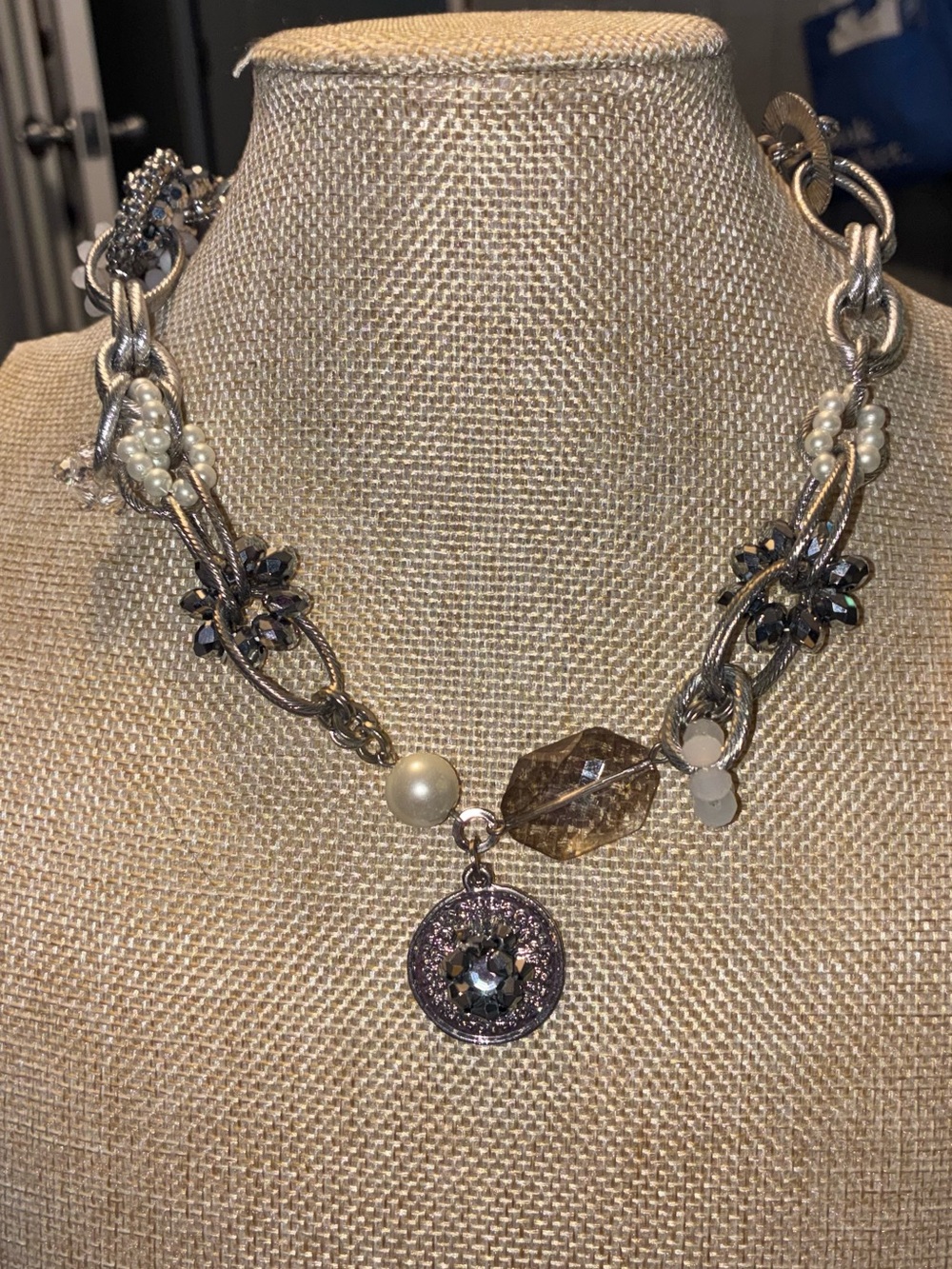 Statement Mixed-Metal Pendant Necklace with Pearls - Silver-Tone